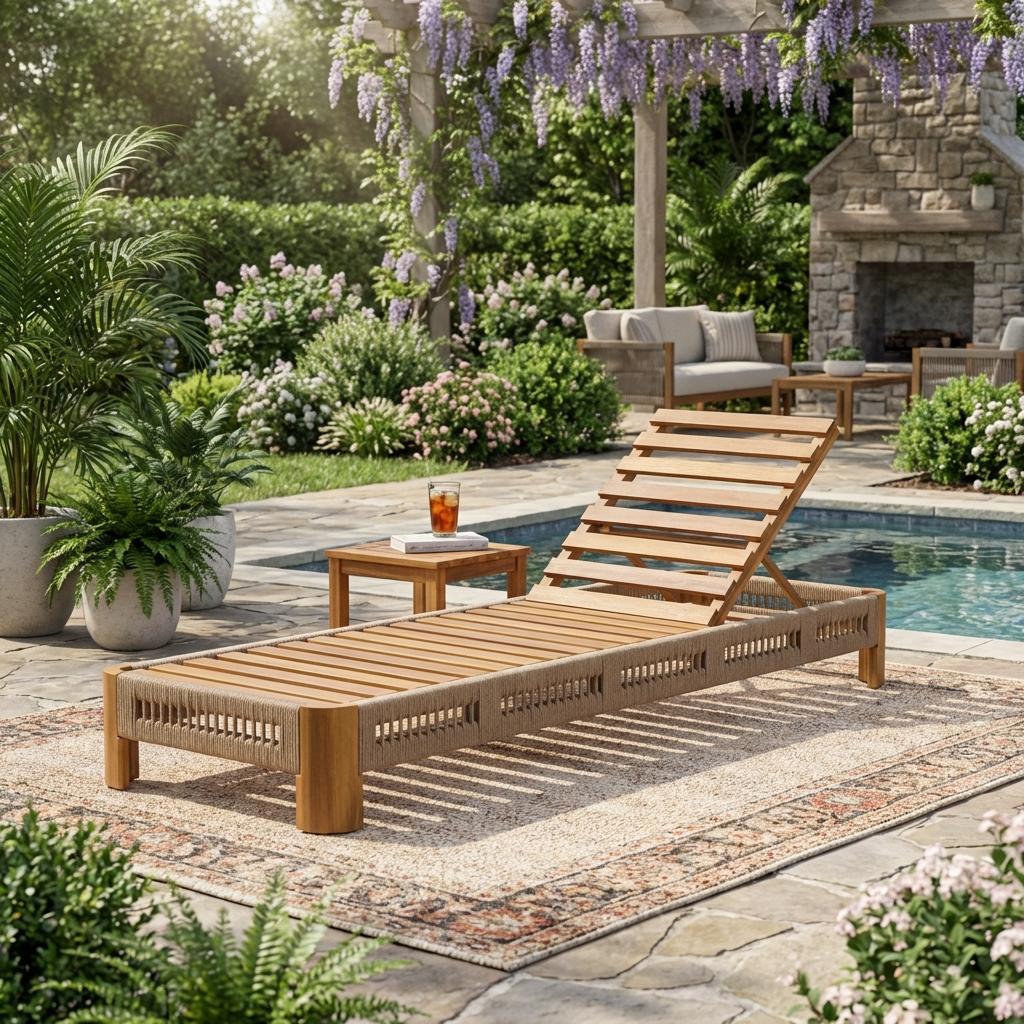 Acacia Wood Outdoor Chaise Lounge – Adjustable Backrest