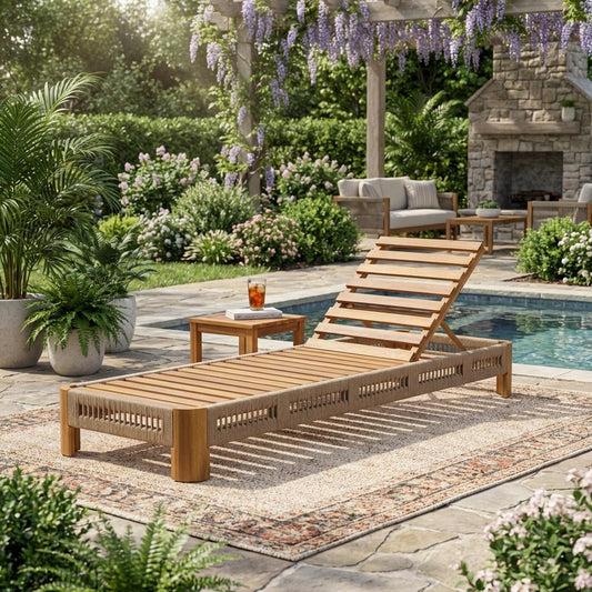 Acacia Wood Outdoor Chaise Lounge – Adjustable Backrest