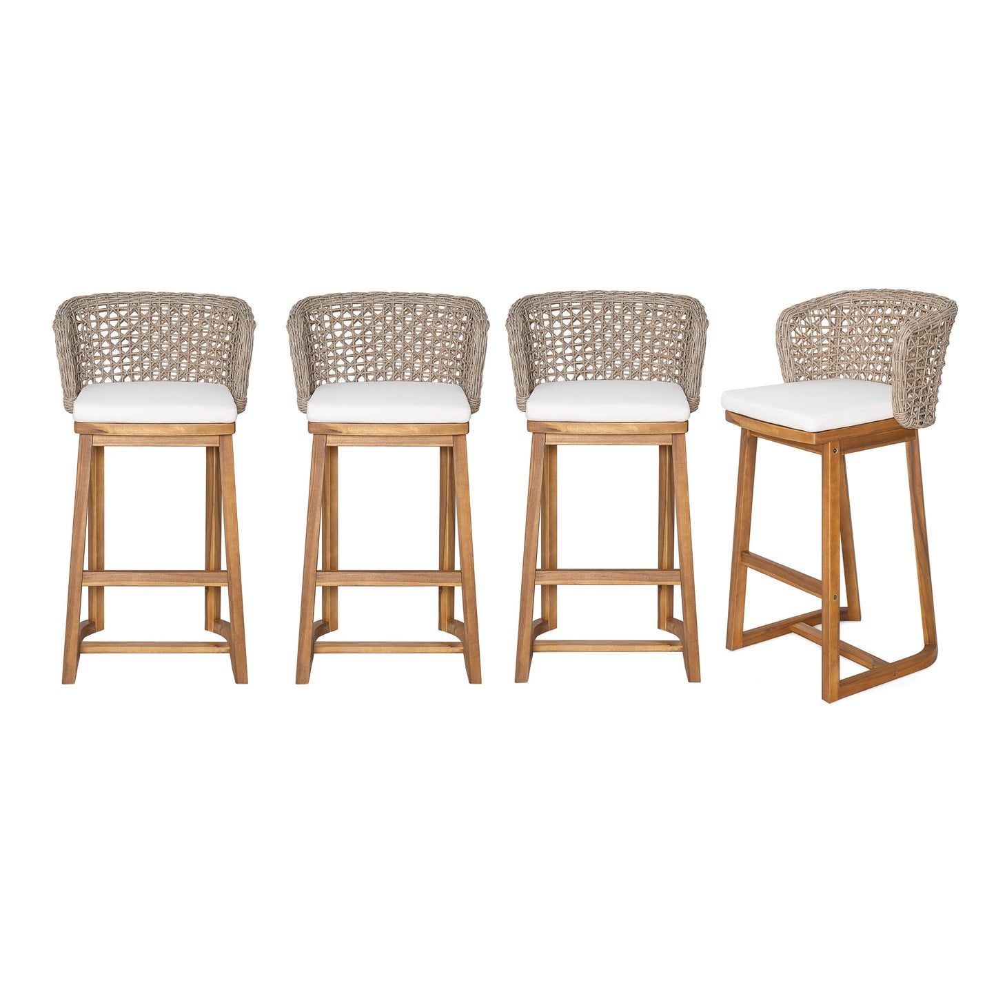 Acacia Wood Bar Stools with Cushions (Set of 4)