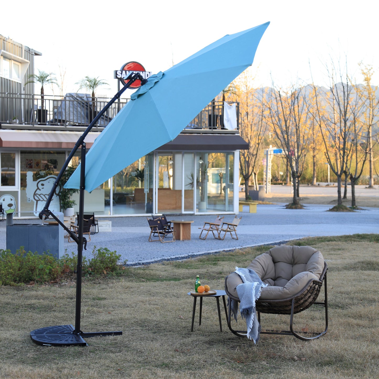 10ft Solar LED Cantilever Patio Umbrella – Light Green