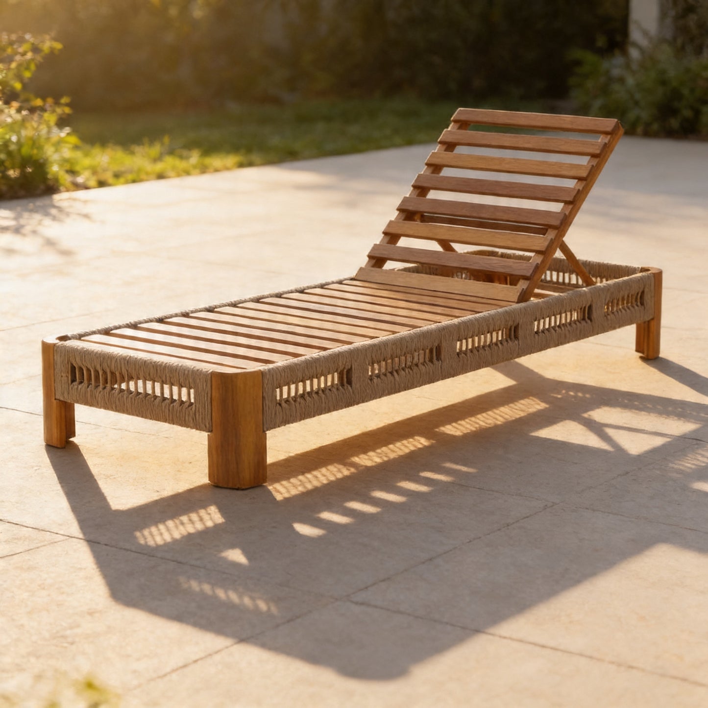 Acacia Wood Outdoor Chaise Lounge – Adjustable Backrest