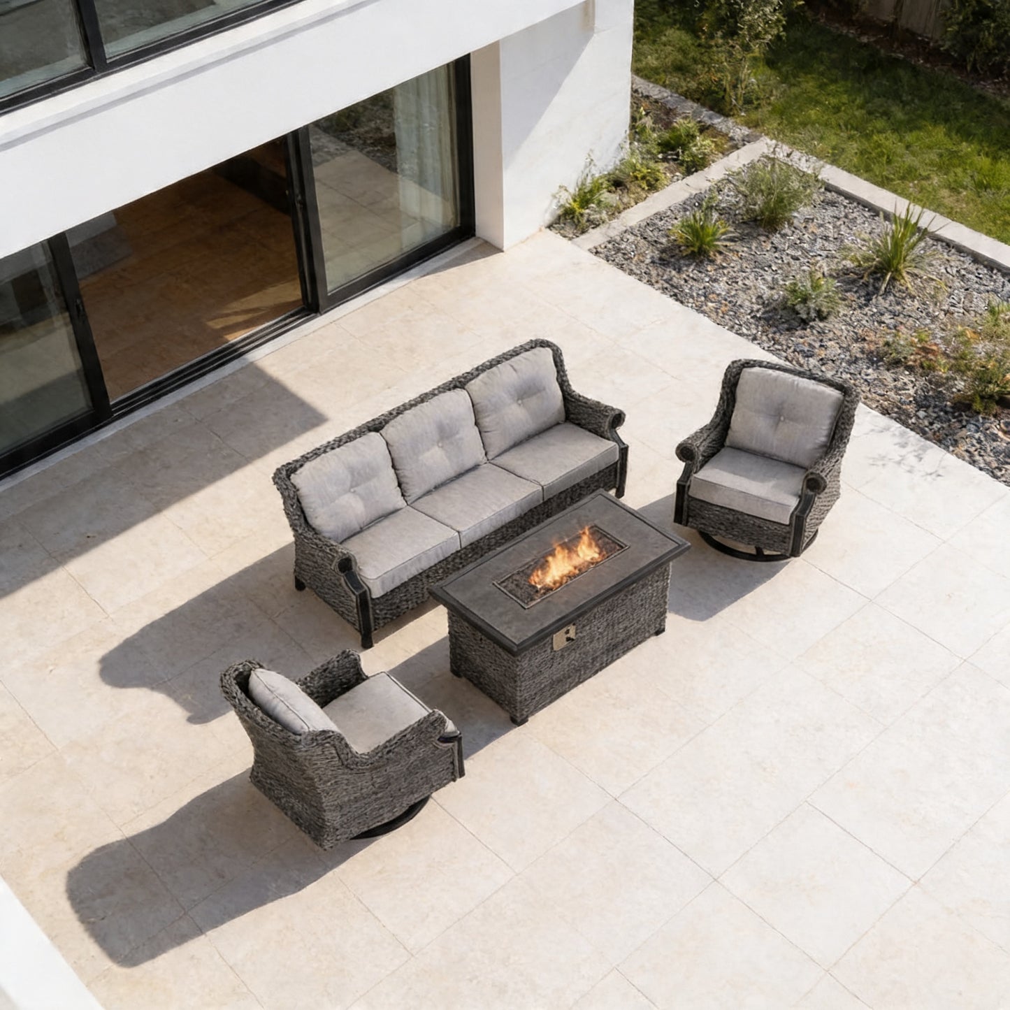 4-Piece Fire Pit Seating Set with Swivel Rocking Chairs