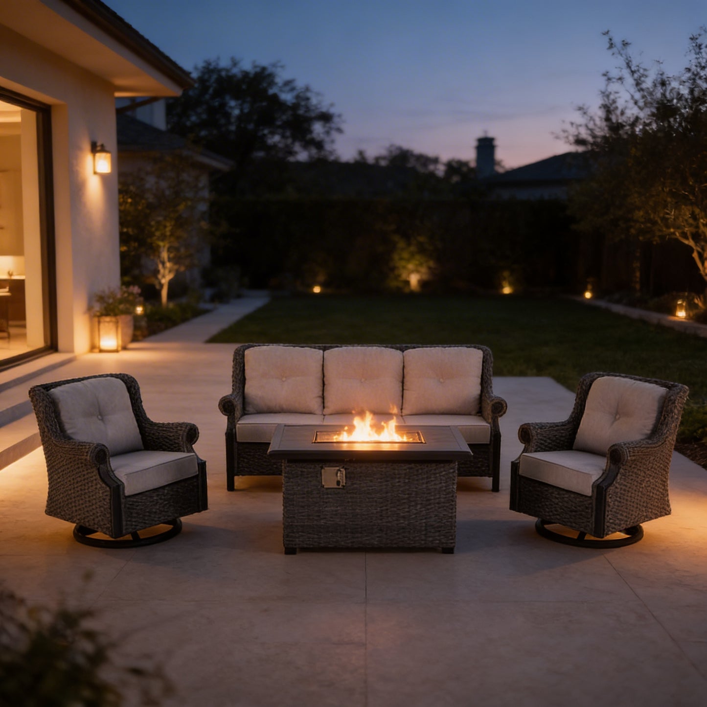 4-Piece Fire Pit Seating Set with Swivel Rocking Chairs