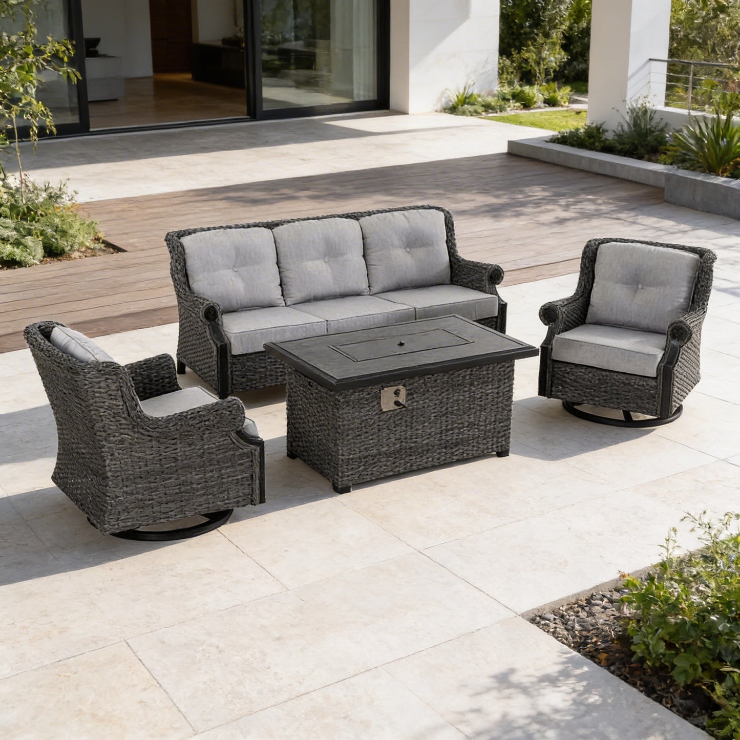 4-Piece Fire Pit Seating Set with Swivel Rocking Chairs