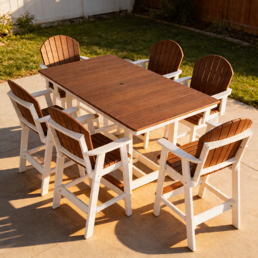 7-Piece Outdoor Dining Set – Rectangular Table with Adirondack Chairs
