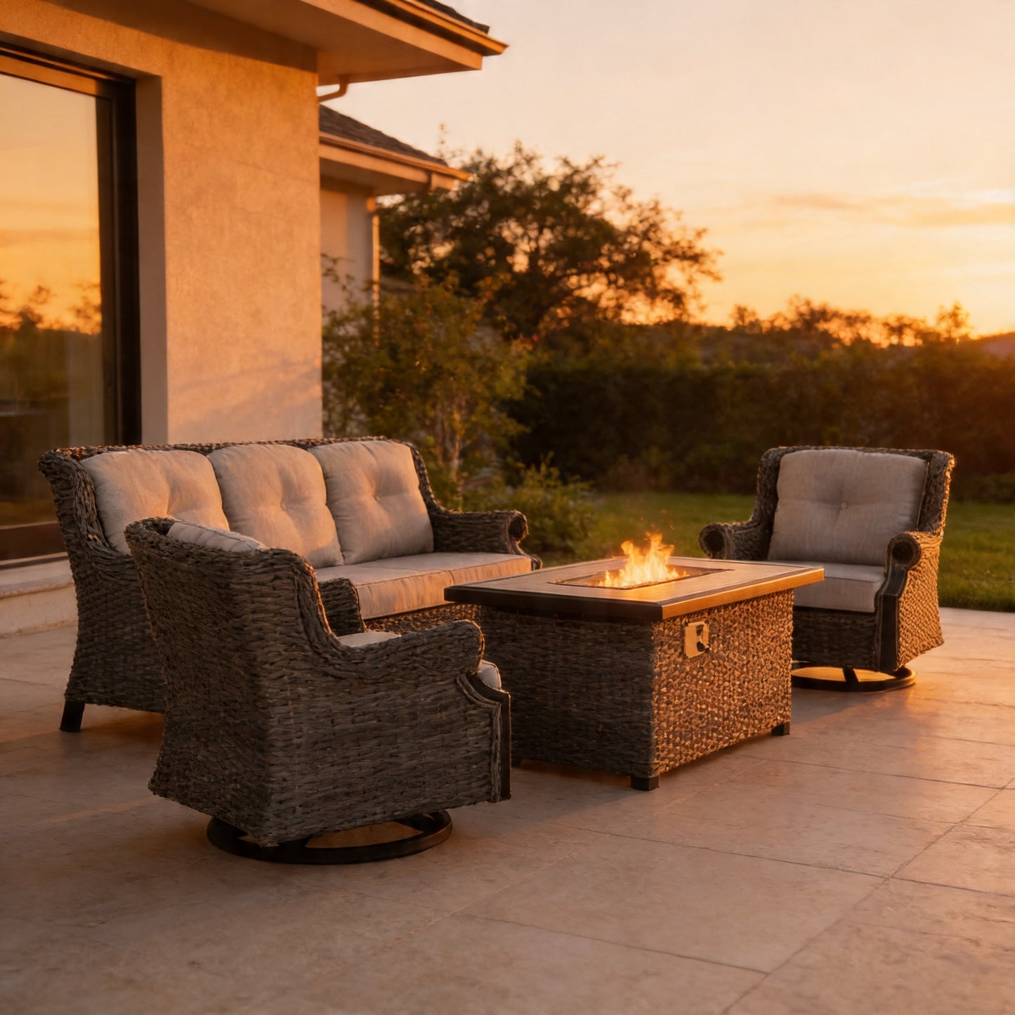 4-Piece Fire Pit Seating Set with Swivel Rocking Chairs