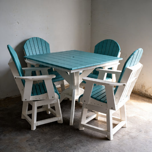 5-Piece Outdoor Dining Set – Square Table with Swivel Chairs