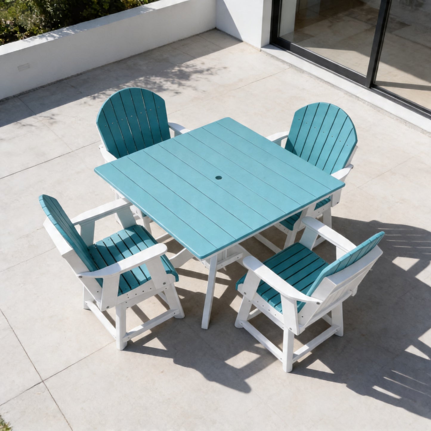 5-Piece Outdoor Dining Set – Square Table with Swivel Chairs